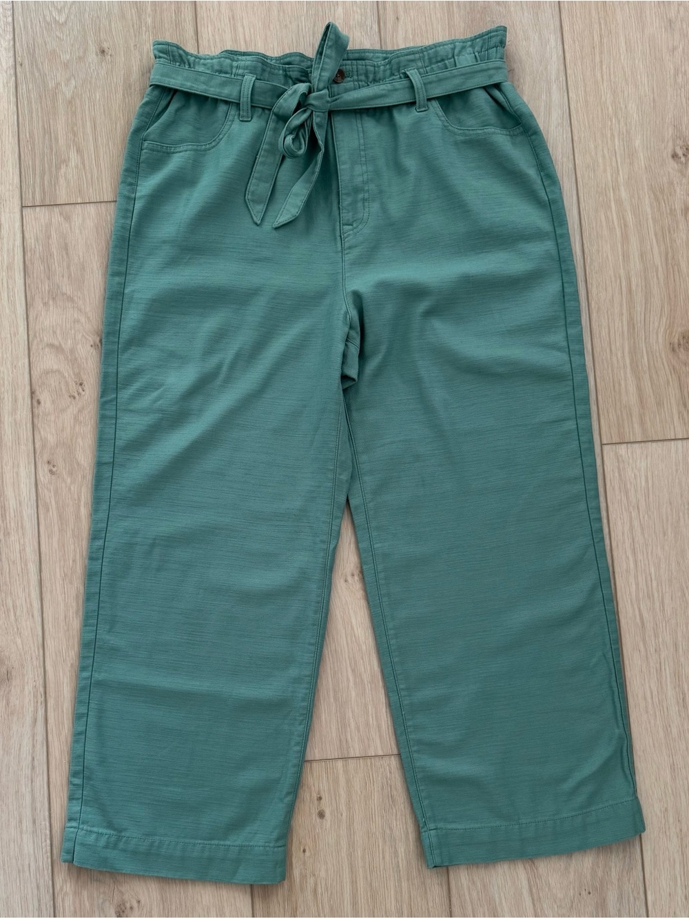 J. Crew women’s green size 14 cropped paper-bag waist loose cotton pants new NWT
